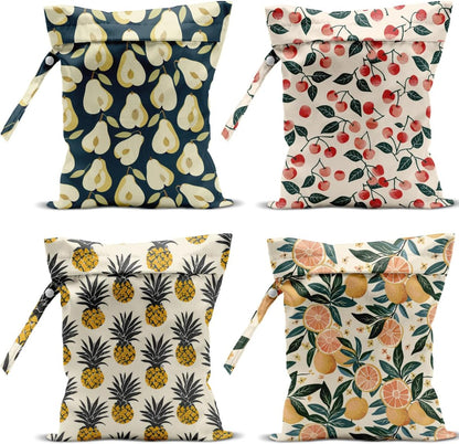 4 Pack Cute Fruit Wet Bag Waterproof Washable Reusable Wet Dry Bag for Swimsuit Dirty Clothes Cloth Diaper Travel Beach Pool Yoga Gym Toiletries Travel Beach Essentials Banana Strawberry Orange
