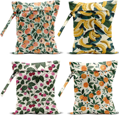 4 Pack Cute Fruit Wet Bag Waterproof Washable Reusable Wet Dry Bag for Swimsuit Dirty Clothes Cloth Diaper Travel Beach Pool Yoga Gym Toiletries Travel Beach Essentials Banana Strawberry Orange