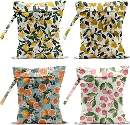 4 Pack Cute Fruit Wet Bag Waterproof Washable Reusable Wet Dry Bag for Swimsuit Dirty Clothes Cloth Diaper Travel Beach Pool Yoga Gym Toiletries Travel Beach Essentials Banana Strawberry Orange