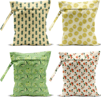 4 Pack Cute Fruit Wet Bag Waterproof Washable Reusable Wet Dry Bag for Swimsuit Dirty Clothes Cloth Diaper Travel Beach Pool Yoga Gym Toiletries Travel Beach Essentials Banana Strawberry Orange