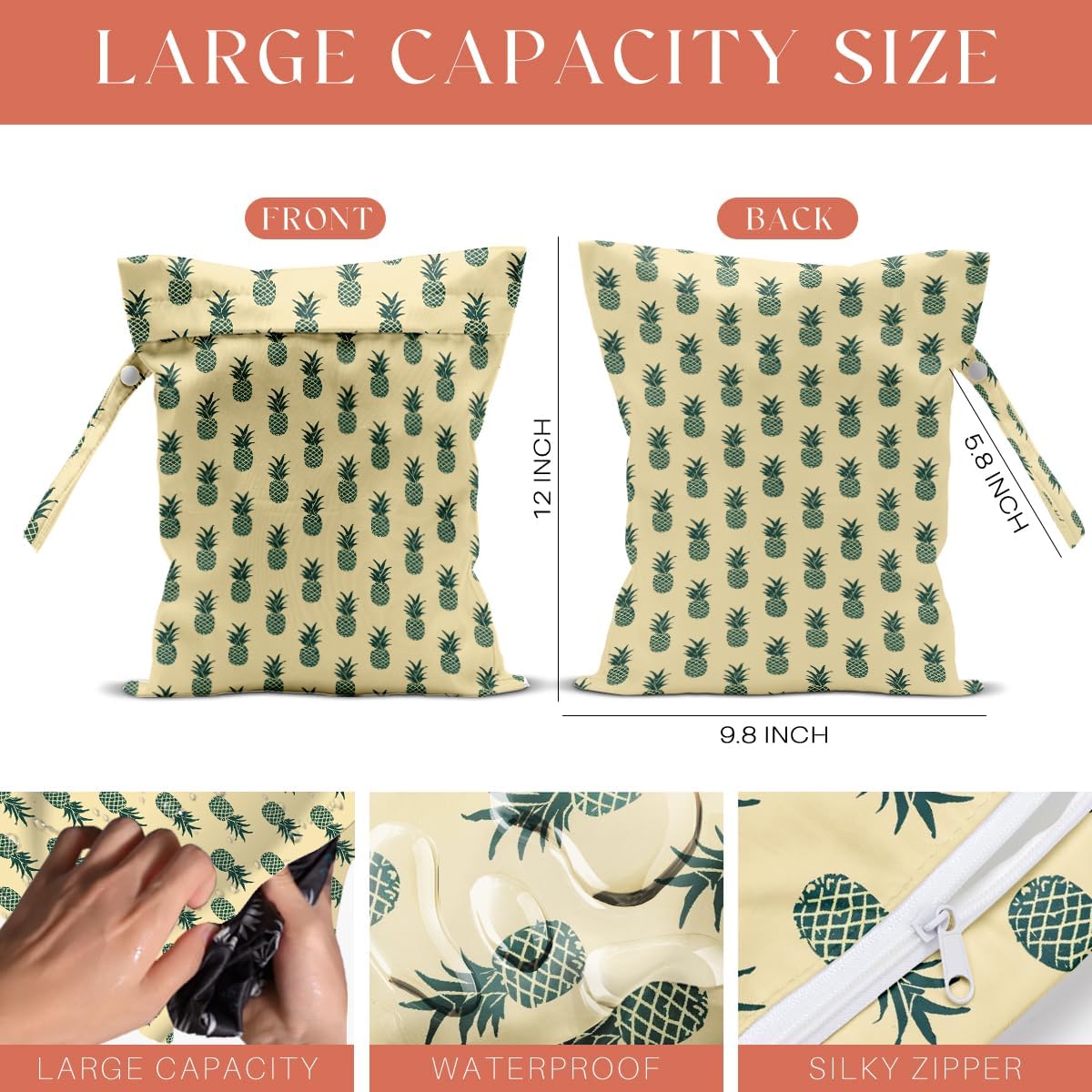 4 Pack Cute Fruit Wet Bag Waterproof Washable Reusable Wet Dry Bag for Swimsuit Dirty Clothes Cloth Diaper Travel Beach Pool Yoga Gym Toiletries Travel Beach Essentials Banana Strawberry Orange