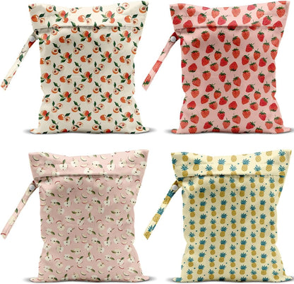4 Pack Cute Fruit Wet Bag Waterproof Washable Reusable Wet Dry Bag for Swimsuit Dirty Clothes Cloth Diaper Travel Beach Pool Yoga Gym Toiletries Travel Beach Essentials Banana Strawberry Orange