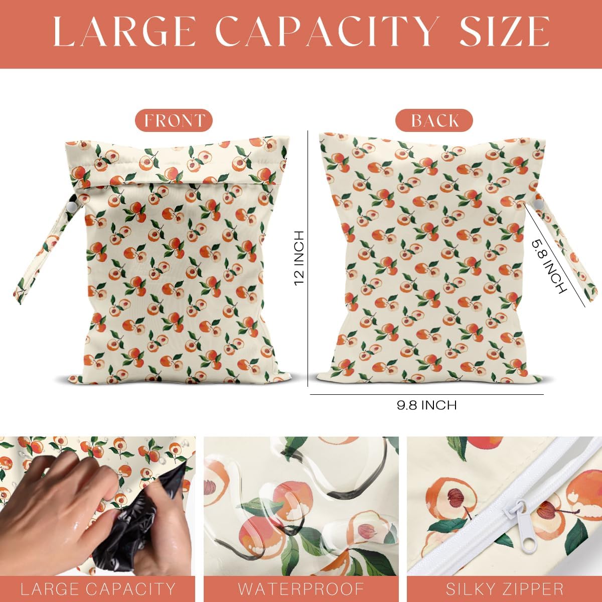 4 Pack Cute Fruit Wet Bag Waterproof Washable Reusable Wet Dry Bag for Swimsuit Dirty Clothes Cloth Diaper Travel Beach Pool Yoga Gym Toiletries Travel Beach Essentials Banana Strawberry Orange