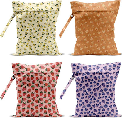 4 Pack Cute Fruit Wet Bag Waterproof Washable Reusable Wet Dry Bag for Swimsuit Dirty Clothes Cloth Diaper Travel Beach Pool Yoga Gym Toiletries Travel Beach Essentials Banana Strawberry Orange