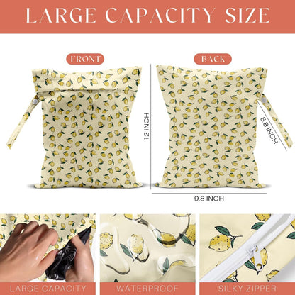 4 Pack Cute Fruit Wet Bag Waterproof Washable Reusable Wet Dry Bag for Swimsuit Dirty Clothes Cloth Diaper Travel Beach Pool Yoga Gym Toiletries Travel Beach Essentials Banana Strawberry Orange