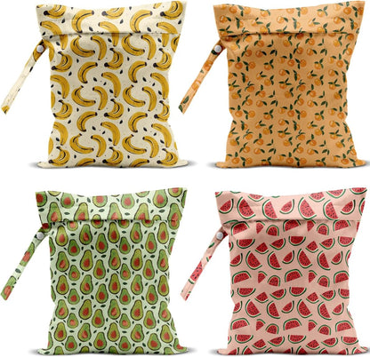 4 Pack Cute Fruit Wet Bag Waterproof Washable Reusable Wet Dry Bag for Swimsuit Dirty Clothes Cloth Diaper Travel Beach Pool Yoga Gym Toiletries Travel Beach Essentials Banana Strawberry Orange