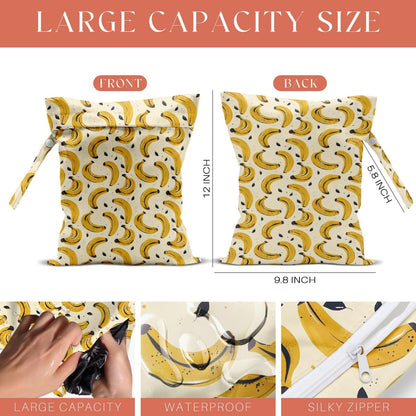 4 Pack Cute Fruit Wet Bag Waterproof Washable Reusable Wet Dry Bag for Swimsuit Dirty Clothes Cloth Diaper Travel Beach Pool Yoga Gym Toiletries Travel Beach Essentials Banana Strawberry Orange