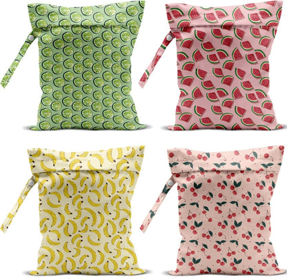 4 Pack Cute Fruit Wet Bag Waterproof Washable Reusable Wet Dry Bag for Swimsuit Dirty Clothes Cloth Diaper Travel Beach Pool Yoga Gym Toiletries Travel Beach Essentials Banana Strawberry Orange