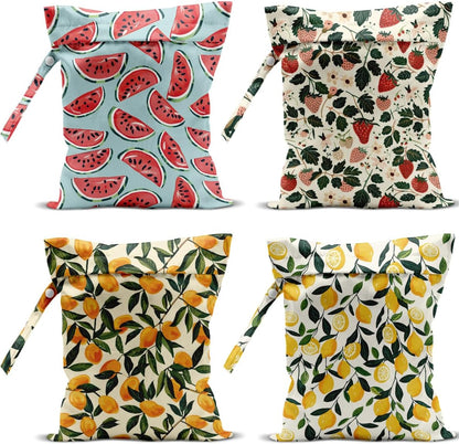 4 Pack Cute Fruit Wet Bag Waterproof Washable Reusable Wet Dry Bag for Swimsuit Dirty Clothes Cloth Diaper Travel Beach Pool Yoga Gym Toiletries Travel Beach Essentials Banana Strawberry Orange