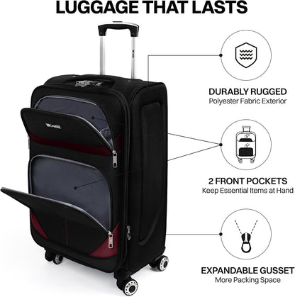 20" Luggage, Softside Suitcase with LOCK,Expandable Luggage w/Double Spinner Wheels, Lightweight Rolling Suitcases for Travel Carry On Luggage（Green-Grey,20in）