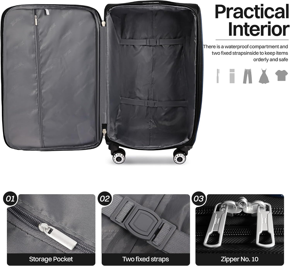 20" Luggage, Softside Suitcase with LOCK,Expandable Luggage w/Double Spinner Wheels, Lightweight Rolling Suitcases for Travel Carry On Luggage（Green-Grey,20in）