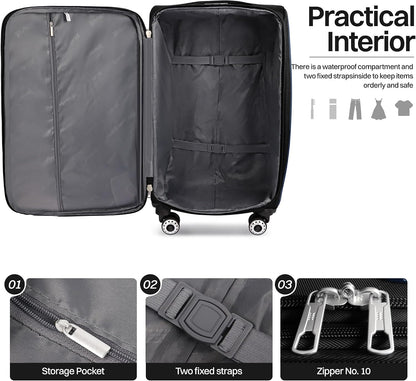 20" Luggage, Softside Suitcase with LOCK,Expandable Luggage w/Double Spinner Wheels, Lightweight Rolling Suitcases for Travel Carry On Luggage（Green-Grey,20in）