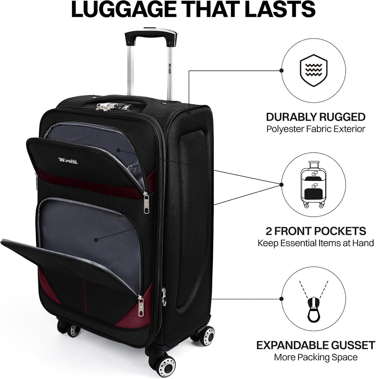 20" Luggage, Softside Suitcase with LOCK,Expandable Luggage w/Double Spinner Wheels, Lightweight Rolling Suitcases for Travel Carry On Luggage（Green-Grey,20in）