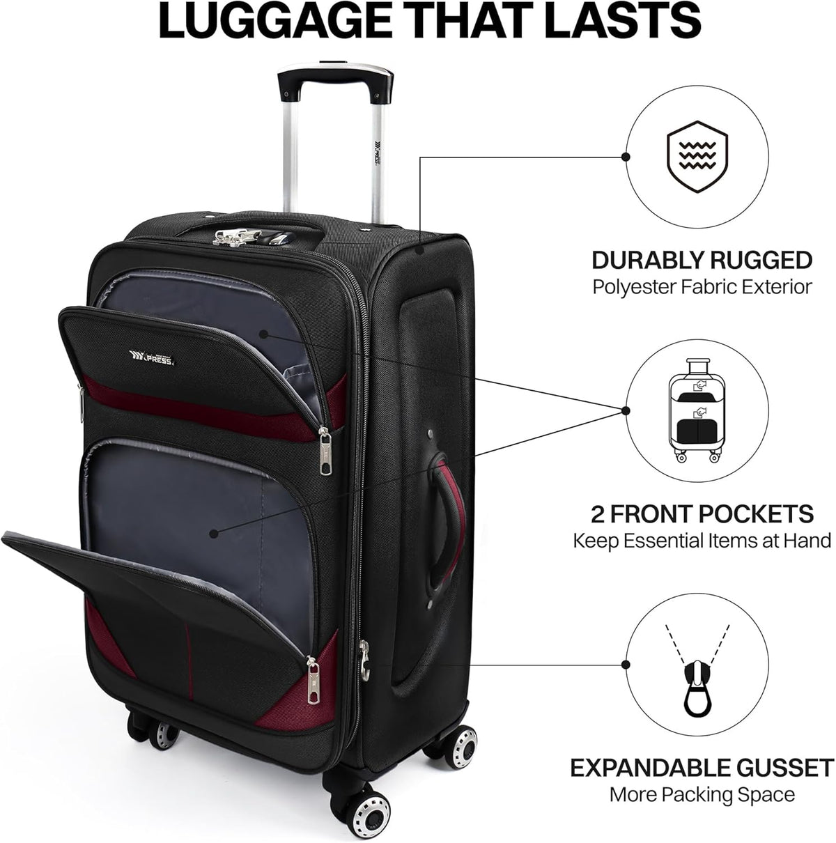 20" Luggage, Softside Suitcase with LOCK,Expandable Luggage w/Double Spinner Wheels, Lightweight Rolling Suitcases for Travel Carry On Luggage（Green-Grey,20in）