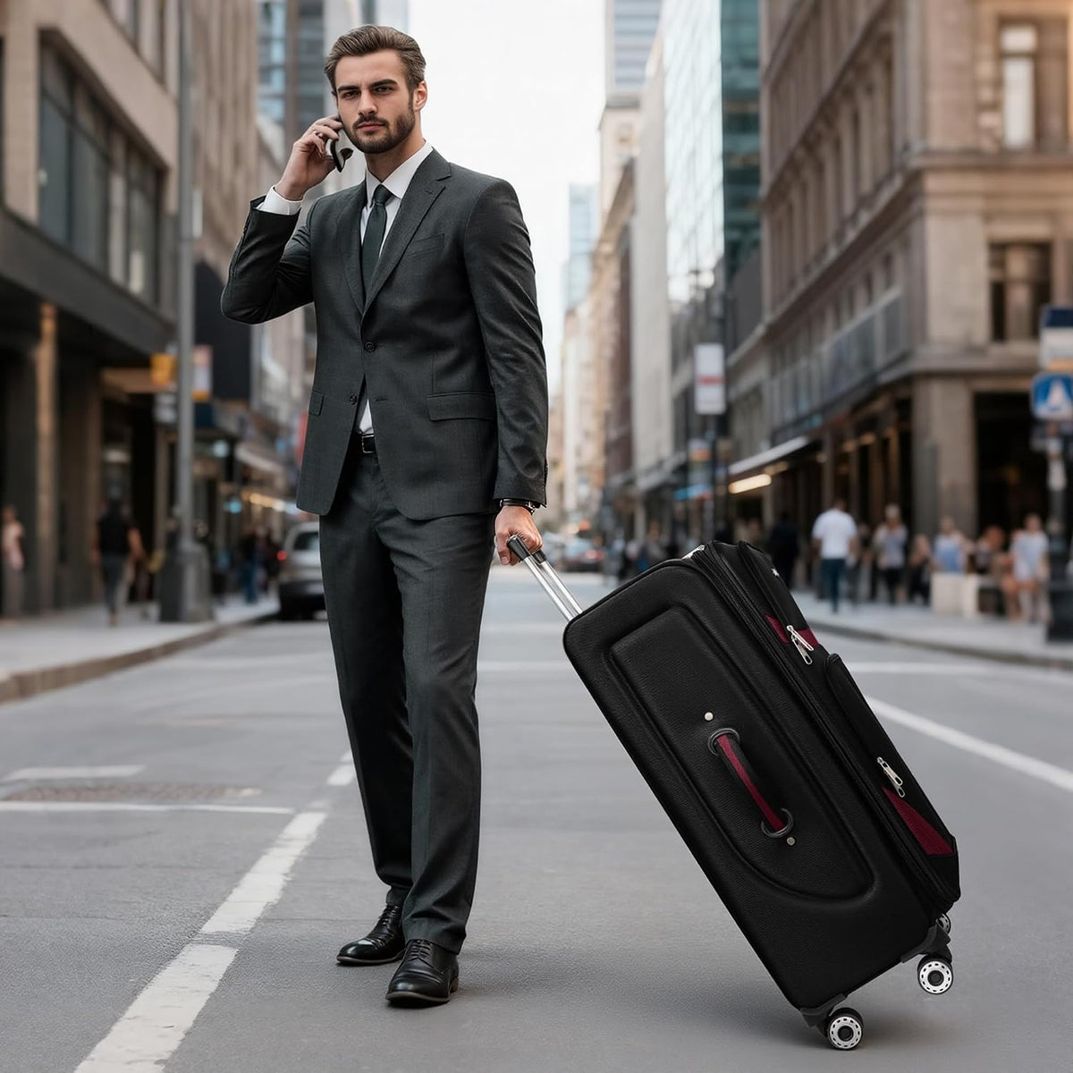 20" Luggage, Softside Suitcase with LOCK,Expandable Luggage w/Double Spinner Wheels, Lightweight Rolling Suitcases for Travel Carry On Luggage（Green-Grey,20in）