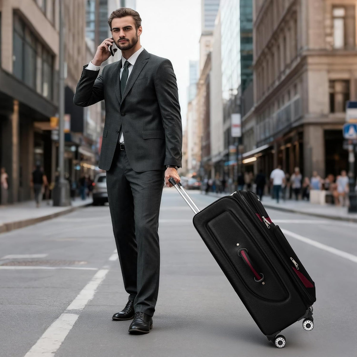 20" Luggage, Softside Suitcase with LOCK,Expandable Luggage w/Double Spinner Wheels, Lightweight Rolling Suitcases for Travel Carry On Luggage（Green-Grey,20in）