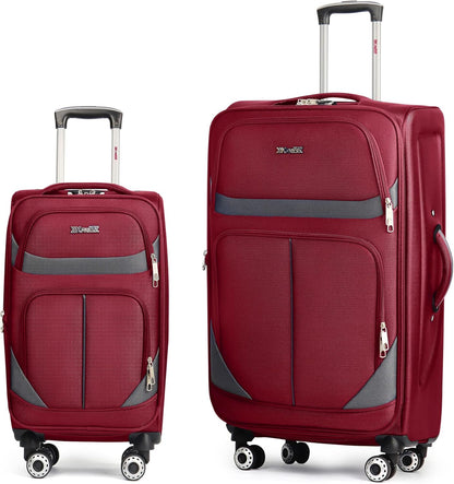 20" Luggage, Softside Suitcase with LOCK,Expandable Luggage w/Double Spinner Wheels, Lightweight Rolling Suitcases for Travel Carry On Luggage（Green-Grey,20in）