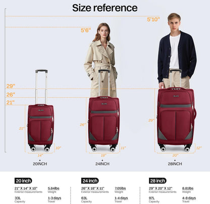 20" Luggage, Softside Suitcase with LOCK,Expandable Luggage w/Double Spinner Wheels, Lightweight Rolling Suitcases for Travel Carry On Luggage（Green-Grey,20in）