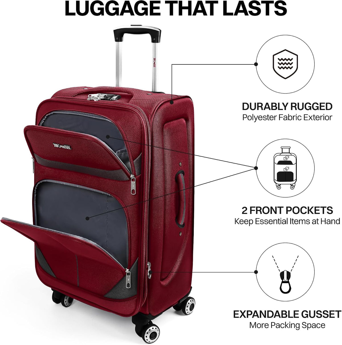 20" Luggage, Softside Suitcase with LOCK,Expandable Luggage w/Double Spinner Wheels, Lightweight Rolling Suitcases for Travel Carry On Luggage（Green-Grey,20in）