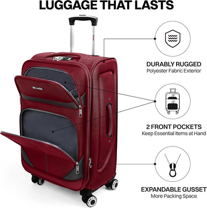 20" Luggage, Softside Suitcase with LOCK,Expandable Luggage w/Double Spinner Wheels, Lightweight Rolling Suitcases for Travel Carry On Luggage（Green-Grey,20in）