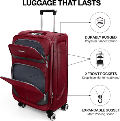 20" Luggage, Softside Suitcase with LOCK,Expandable Luggage w/Double Spinner Wheels, Lightweight Rolling Suitcases for Travel Carry On Luggage（Green-Grey,20in）