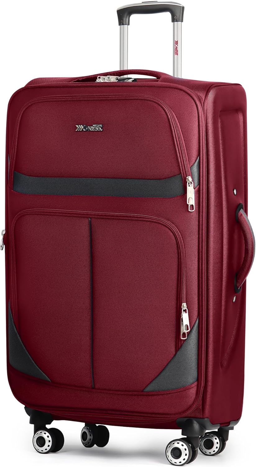 20" Luggage, Softside Suitcase with LOCK,Expandable Luggage w/Double Spinner Wheels, Lightweight Rolling Suitcases for Travel Carry On Luggage（Green-Grey,20in）