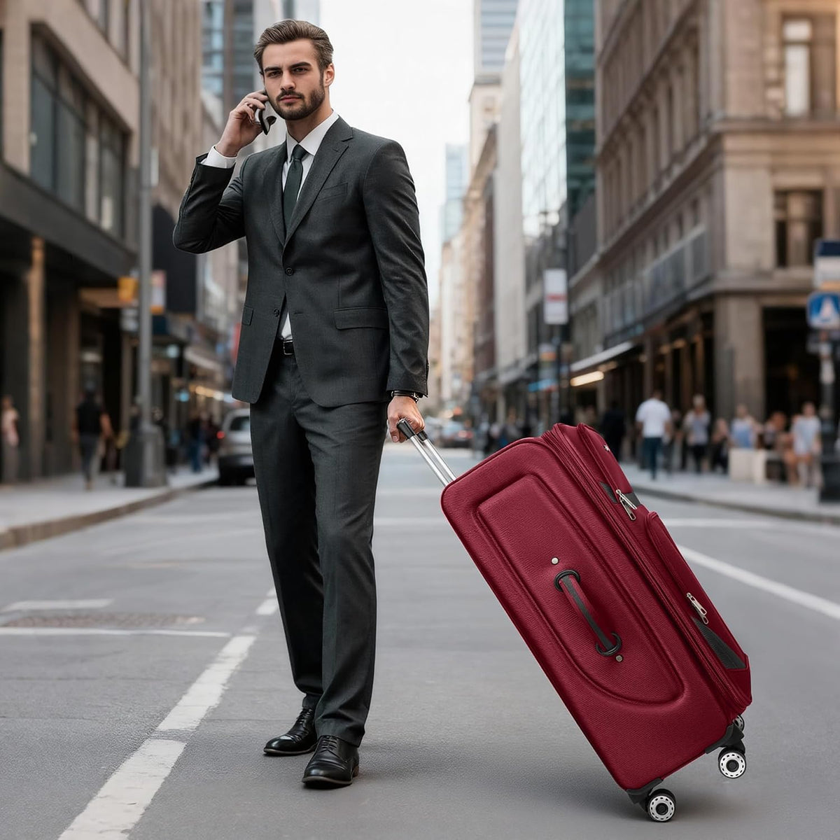 20" Luggage, Softside Suitcase with LOCK,Expandable Luggage w/Double Spinner Wheels, Lightweight Rolling Suitcases for Travel Carry On Luggage（Green-Grey,20in）