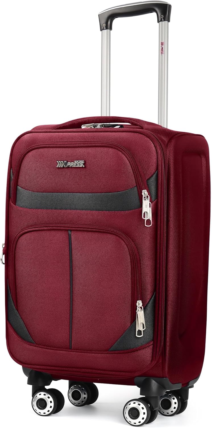 20" Luggage, Softside Suitcase with LOCK,Expandable Luggage w/Double Spinner Wheels, Lightweight Rolling Suitcases for Travel Carry On Luggage（Green-Grey,20in）