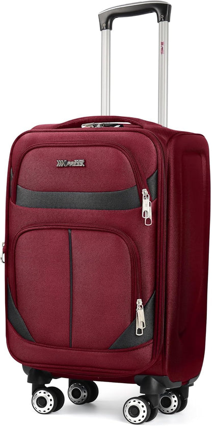 20" Luggage, Softside Suitcase with LOCK,Expandable Luggage w/Double Spinner Wheels, Lightweight Rolling Suitcases for Travel Carry On Luggage（Green-Grey,20in）