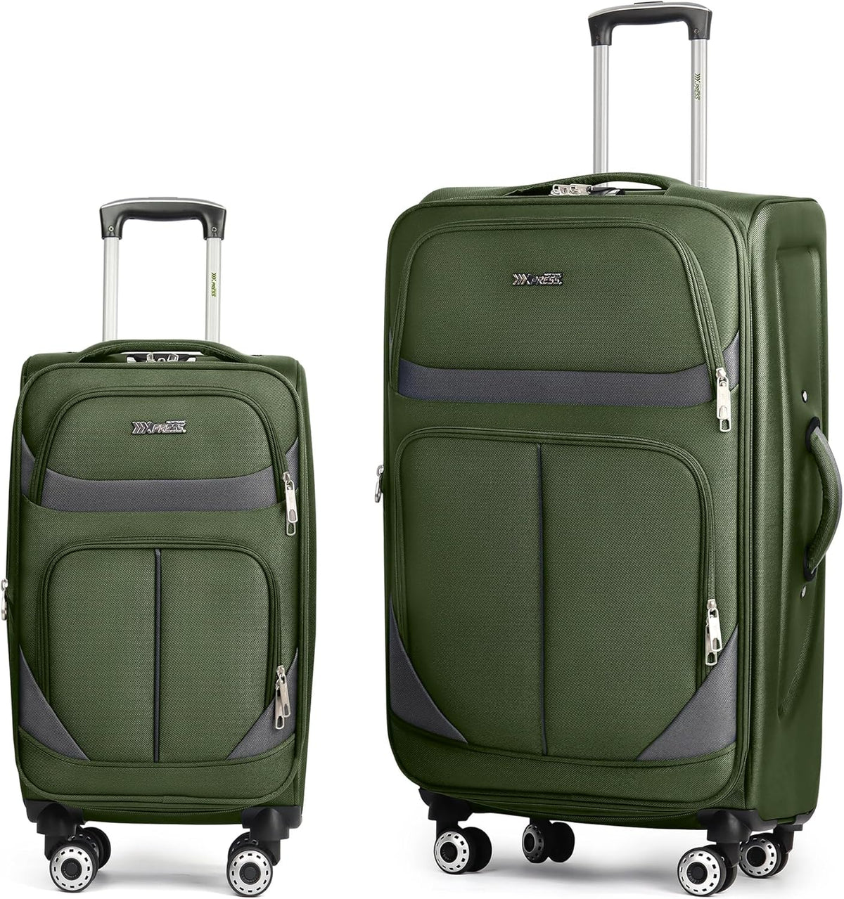 20" Luggage, Softside Suitcase with LOCK,Expandable Luggage w/Double Spinner Wheels, Lightweight Rolling Suitcases for Travel Carry On Luggage（Green-Grey,20in）