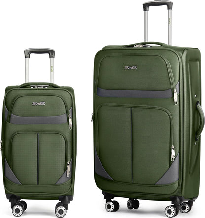 20" Luggage, Softside Suitcase with LOCK,Expandable Luggage w/Double Spinner Wheels, Lightweight Rolling Suitcases for Travel Carry On Luggage（Green-Grey,20in）
