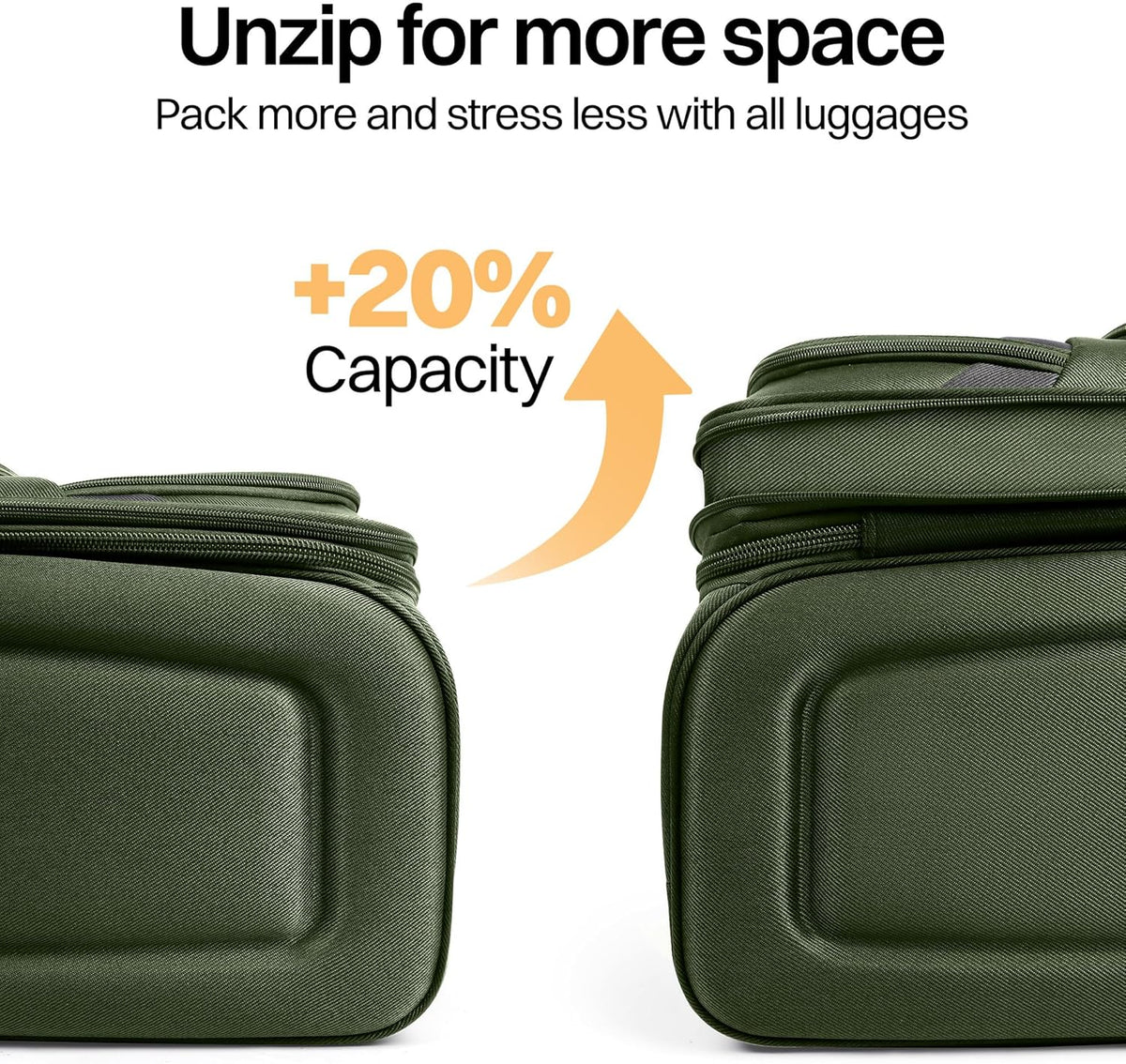 20" Luggage, Softside Suitcase with LOCK,Expandable Luggage w/Double Spinner Wheels, Lightweight Rolling Suitcases for Travel Carry On Luggage（Green-Grey,20in）