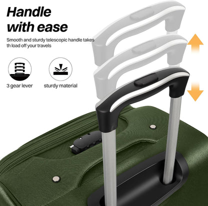 20" Luggage, Softside Suitcase with LOCK,Expandable Luggage w/Double Spinner Wheels, Lightweight Rolling Suitcases for Travel Carry On Luggage（Green-Grey,20in）