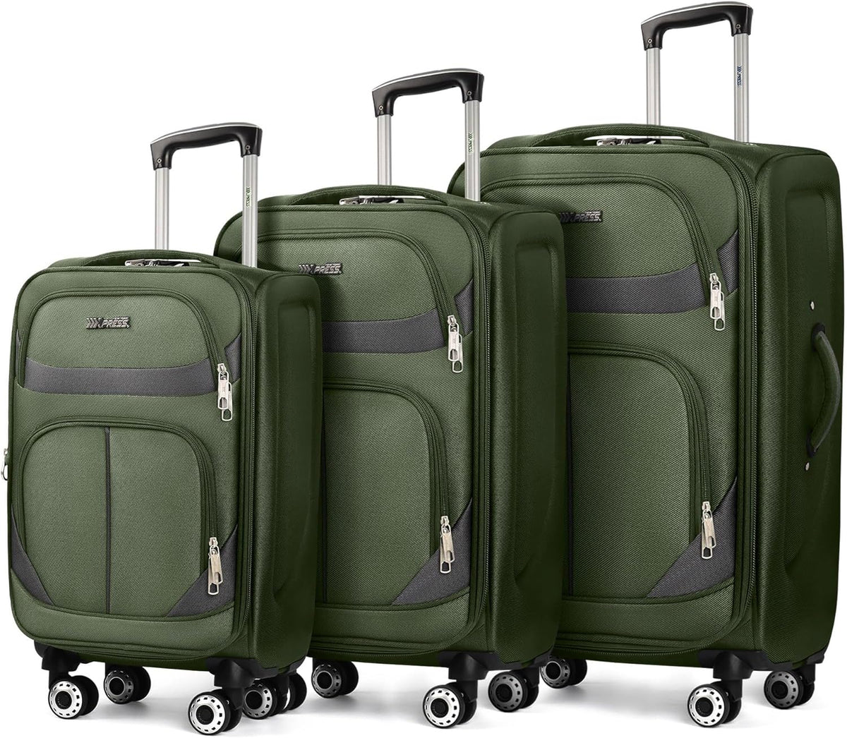 20" Luggage, Softside Suitcase with LOCK,Expandable Luggage w/Double Spinner Wheels, Lightweight Rolling Suitcases for Travel Carry On Luggage（Green-Grey,20in）