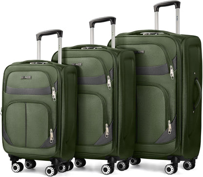 20" Luggage, Softside Suitcase with LOCK,Expandable Luggage w/Double Spinner Wheels, Lightweight Rolling Suitcases for Travel Carry On Luggage（Green-Grey,20in）
