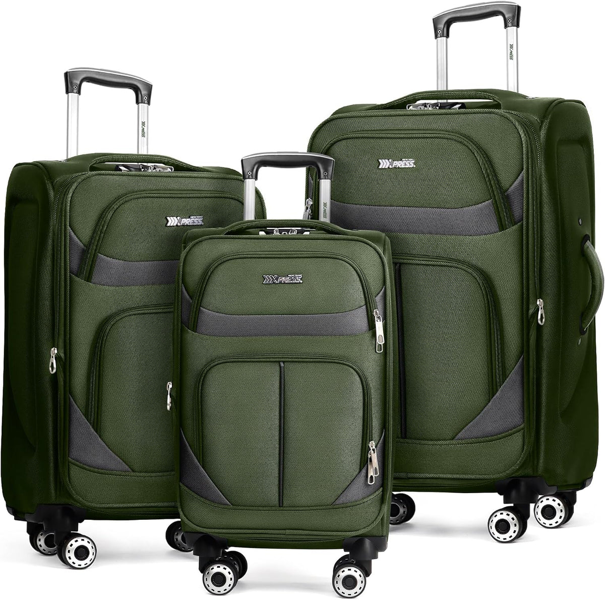 20" Luggage, Softside Suitcase with LOCK,Expandable Luggage w/Double Spinner Wheels, Lightweight Rolling Suitcases for Travel Carry On Luggage（Green-Grey,20in）