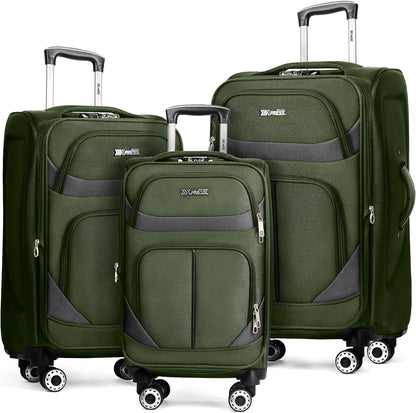 20" Luggage, Softside Suitcase with LOCK,Expandable Luggage w/Double Spinner Wheels, Lightweight Rolling Suitcases for Travel Carry On Luggage（Green-Grey,20in）