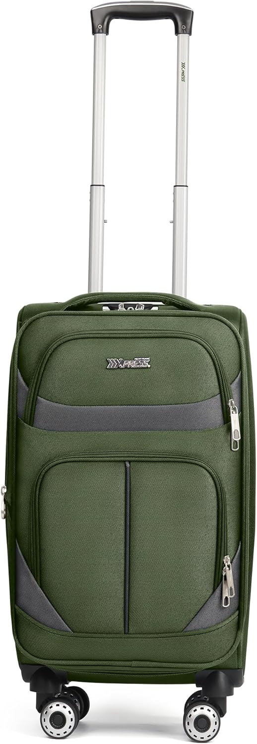 20" Luggage, Softside Suitcase with LOCK,Expandable Luggage w/Double Spinner Wheels, Lightweight Rolling Suitcases for Travel Carry On Luggage（Green-Grey,20in）