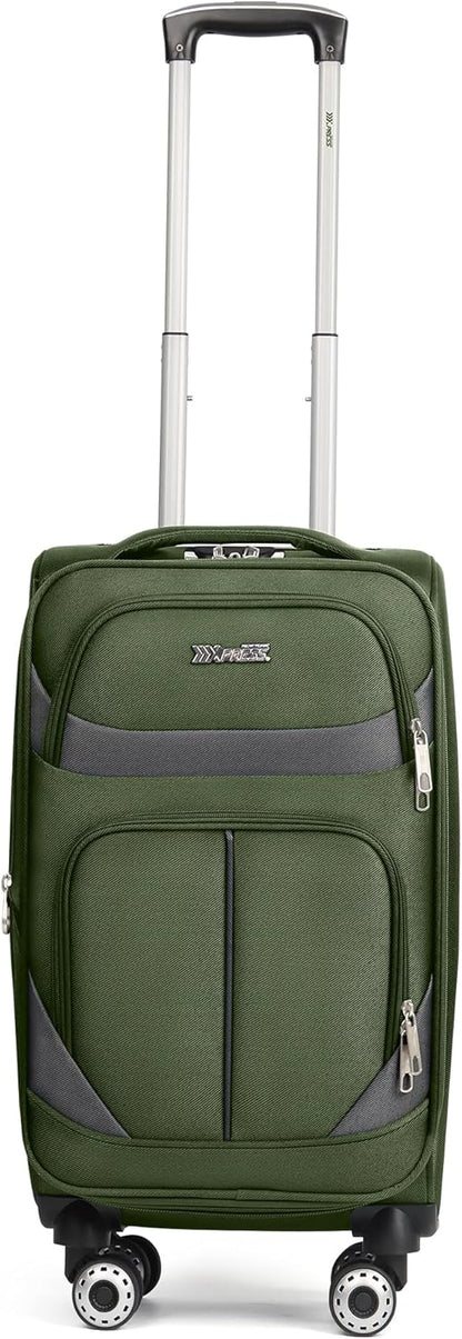 20" Luggage, Softside Suitcase with LOCK,Expandable Luggage w/Double Spinner Wheels, Lightweight Rolling Suitcases for Travel Carry On Luggage（Green-Grey,20in）