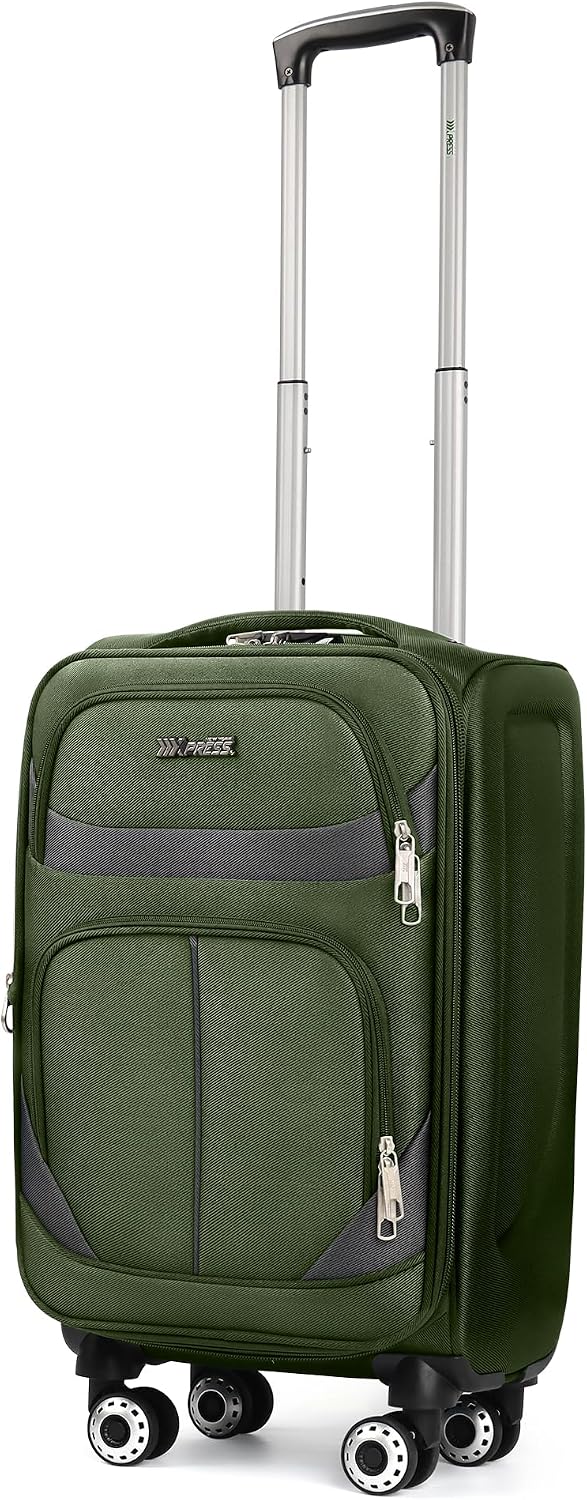20" Luggage, Softside Suitcase with LOCK,Expandable Luggage w/Double Spinner Wheels, Lightweight Rolling Suitcases for Travel Carry On Luggage（Green-Grey,20in）