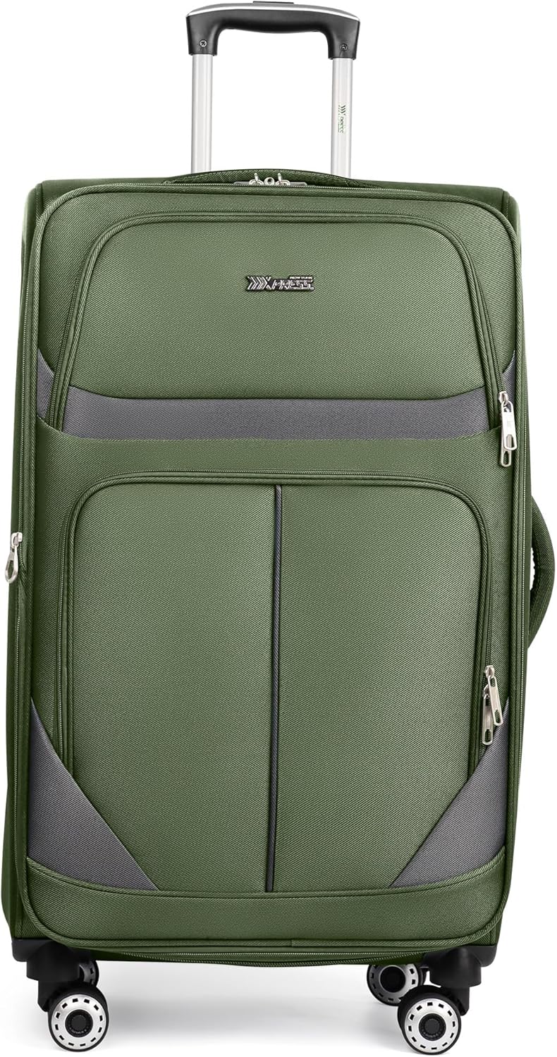 20" Luggage, Softside Suitcase with LOCK,Expandable Luggage w/Double Spinner Wheels, Lightweight Rolling Suitcases for Travel Carry On Luggage（Green-Grey,20in）