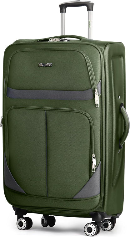 20" Luggage, Softside Suitcase with LOCK,Expandable Luggage w/Double Spinner Wheels, Lightweight Rolling Suitcases for Travel Carry On Luggage（Green-Grey,20in）