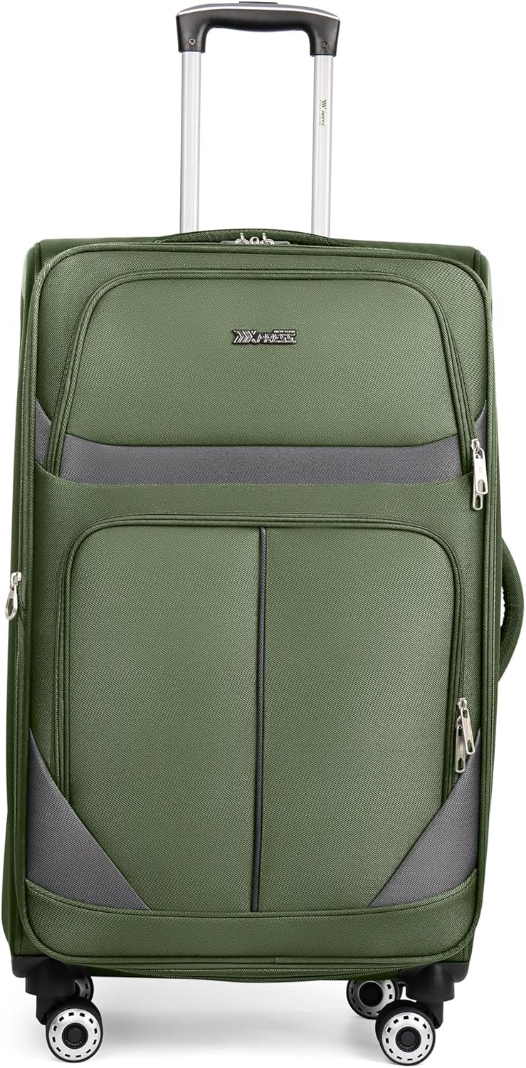 20" Luggage, Softside Suitcase with LOCK,Expandable Luggage w/Double Spinner Wheels, Lightweight Rolling Suitcases for Travel Carry On Luggage（Green-Grey,20in）