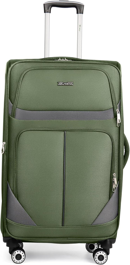 20" Luggage, Softside Suitcase with LOCK,Expandable Luggage w/Double Spinner Wheels, Lightweight Rolling Suitcases for Travel Carry On Luggage（Green-Grey,20in）