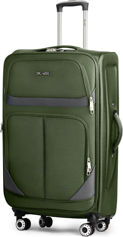 20" Luggage, Softside Suitcase with LOCK,Expandable Luggage w/Double Spinner Wheels, Lightweight Rolling Suitcases for Travel Carry On Luggage（Green-Grey,20in）