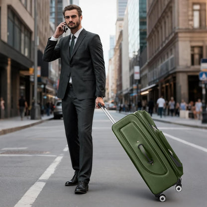 20" Luggage, Softside Suitcase with LOCK,Expandable Luggage w/Double Spinner Wheels, Lightweight Rolling Suitcases for Travel Carry On Luggage（Green-Grey,20in）