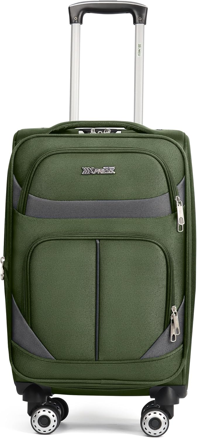 20" Luggage, Softside Suitcase with LOCK,Expandable Luggage w/Double Spinner Wheels, Lightweight Rolling Suitcases for Travel Carry On Luggage（Green-Grey,20in）