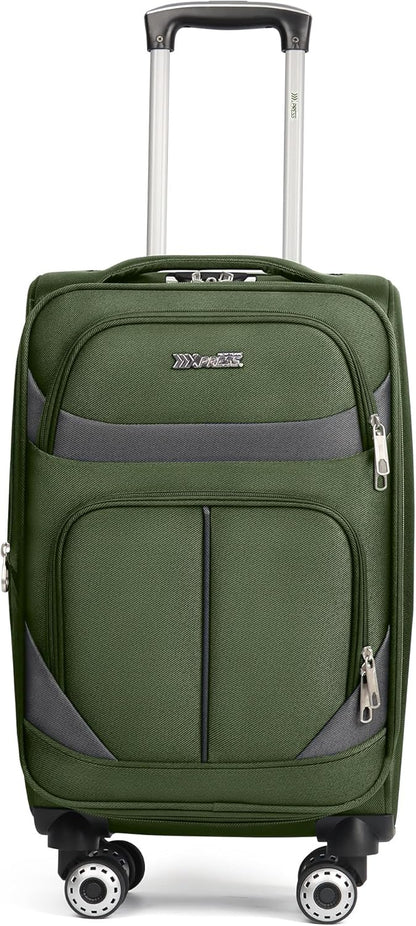20" Luggage, Softside Suitcase with LOCK,Expandable Luggage w/Double Spinner Wheels, Lightweight Rolling Suitcases for Travel Carry On Luggage（Green-Grey,20in）