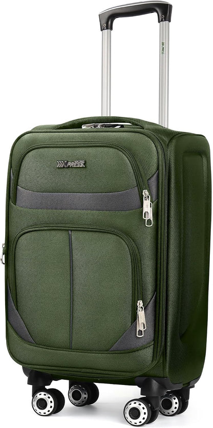 20" Luggage, Softside Suitcase with LOCK,Expandable Luggage w/Double Spinner Wheels, Lightweight Rolling Suitcases for Travel Carry On Luggage（Green-Grey,20in）