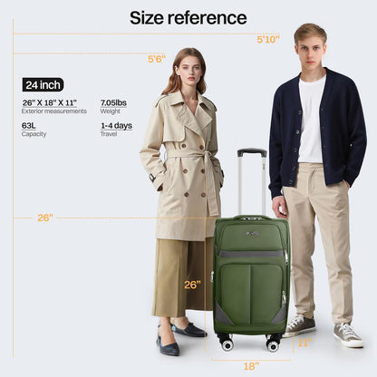20" Luggage, Softside Suitcase with LOCK,Expandable Luggage w/Double Spinner Wheels, Lightweight Rolling Suitcases for Travel Carry On Luggage（Green-Grey,20in）